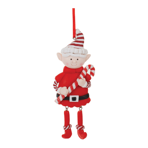 Elf With Candy Cane Ornament