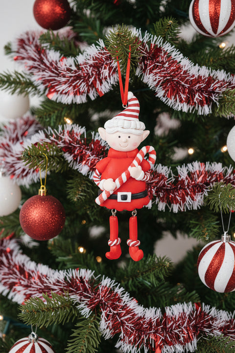 Elf With Candy Cane Ornament