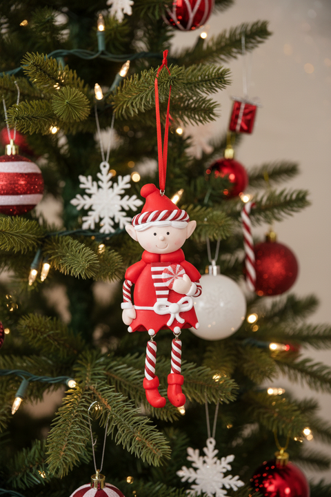 Elf With Peppermint Ornament