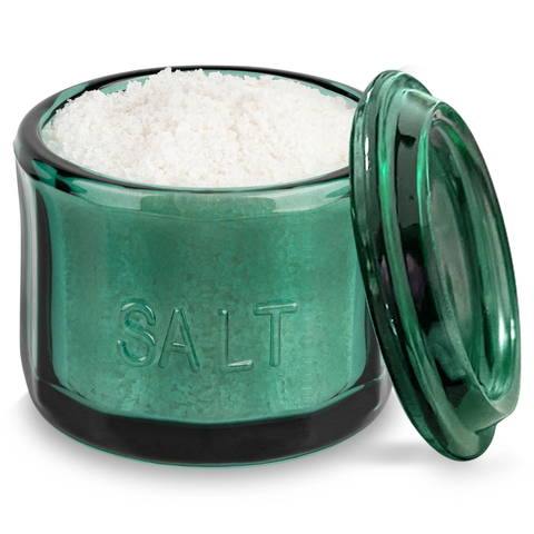 Embossed Glass Salt Cellar, Emerald