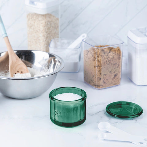 Embossed Glass Salt Cellar, Emerald