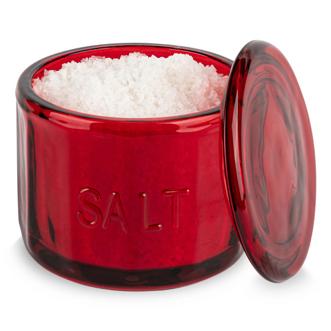Embossed Glass Salt Cellar, Ruby