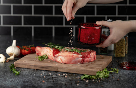 Embossed Glass Salt Cellar, Ruby