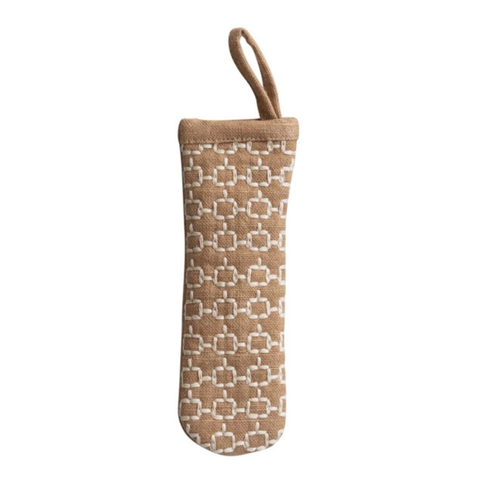 Embroidered Pot Handle Cover - Taupe + Ivory