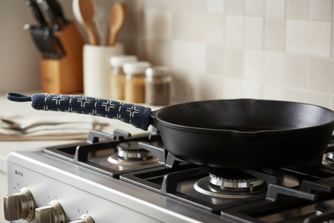 Embroidered Pot Handle Cover - Navy + Ivory