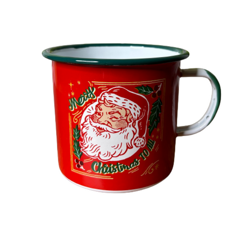 Vintage Style Santa Enamel Mug, Red