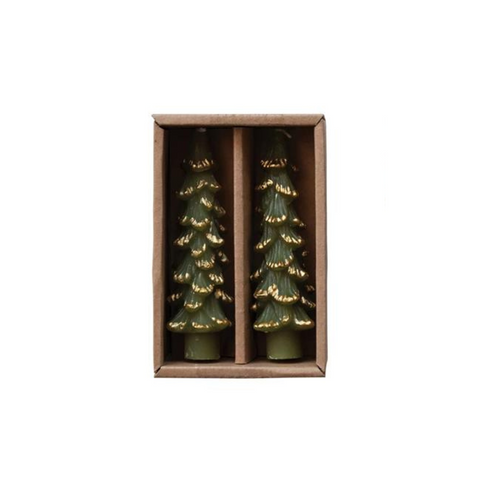 Tree Shaped 4.75" Taper Candles, Evergreen