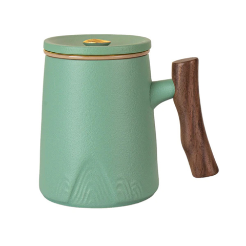Faux Bois Mug w/ Infuser + Lid, Mint