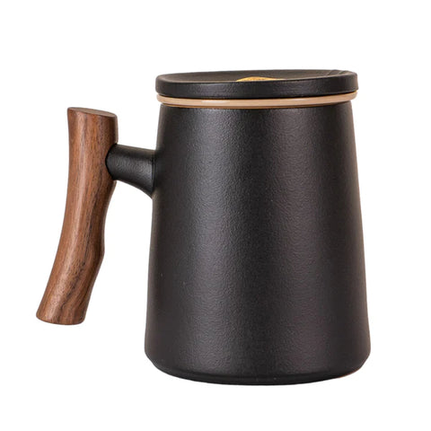 Faux Bois Mug w/ Infuser + Lid, Black