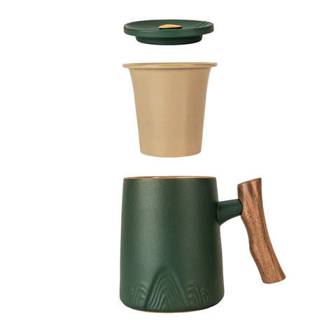 Faux Bois Mug w/ Infuser + Lid, Green