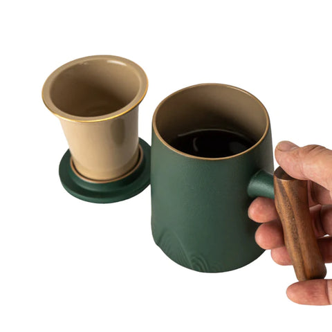 Faux Bois Mug w/ Infuser + Lid, Green