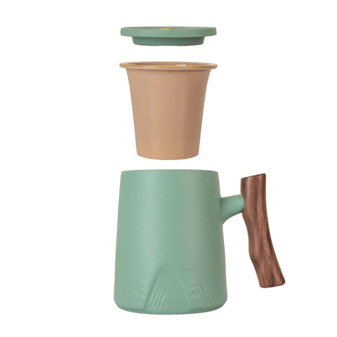 Faux Bois Mug w/ Infuser + Lid, Mint