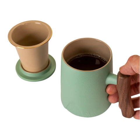 Faux Bois Mug w/ Infuser + Lid, Mint