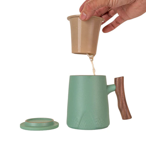 Faux Bois Mug w/ Infuser + Lid, Mint