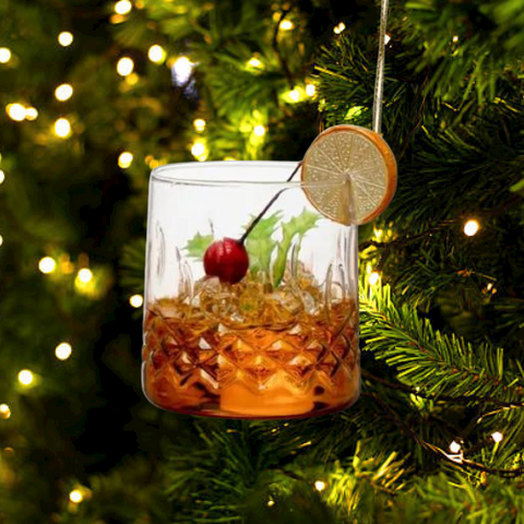 Festive Old Fashioned Cocktail Glass Ornament