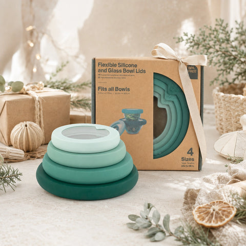 Food Huggers Glass Bowl Lids with Silicone - Gradual Green