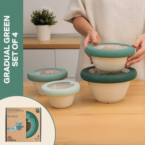 Food Huggers Glass Bowl Lids with Silicone - Gradual Green