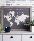 Framed Adventure Awaits World Push Pin Travel Map