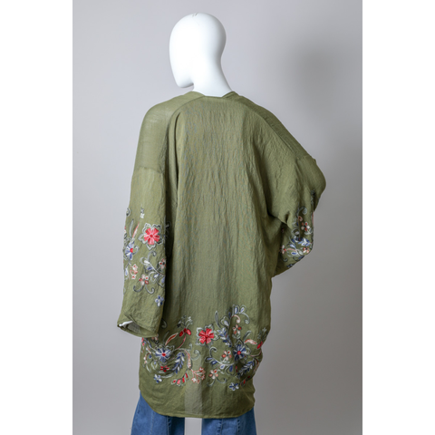 Full-Length Flower Kimono - Olive
