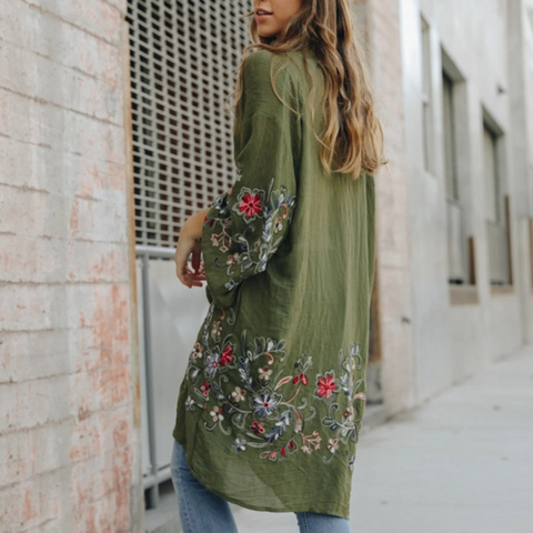 Full-Length Flower Kimono - Olive