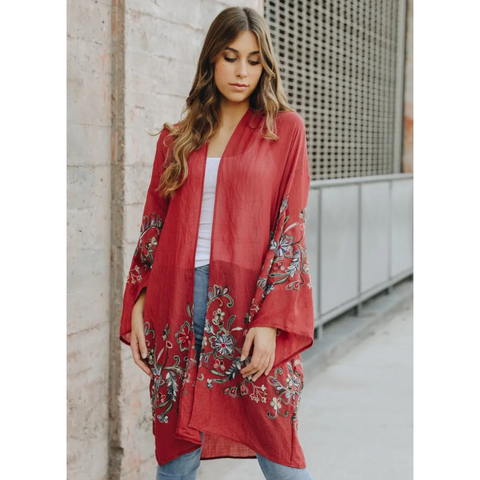 Full-Length Flower Kimono - Plum