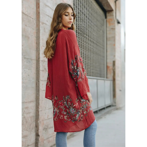 Full-Length Flower Kimono - Plum