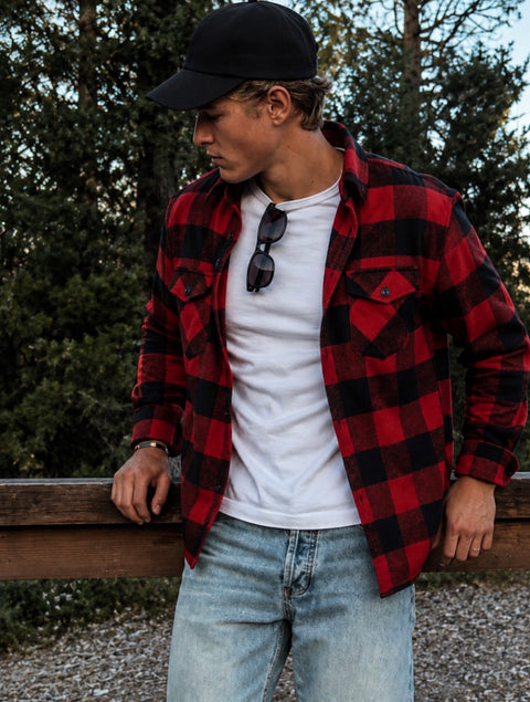 Hawk's Bay Buffalo Plaid Flannel Shirt - Red/Black