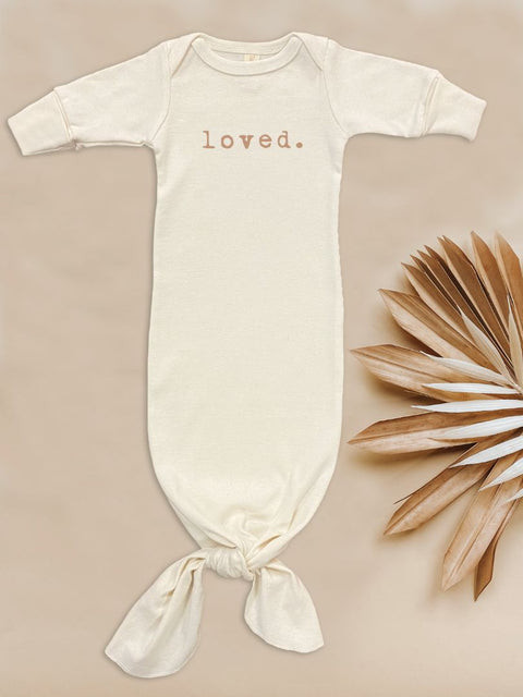 Organic Cotton Gown- Loved Clay, 0/3m, Cream