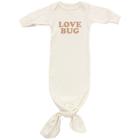 Organic Cotton Gown- Love Bug Clay, 0/3m, Cream