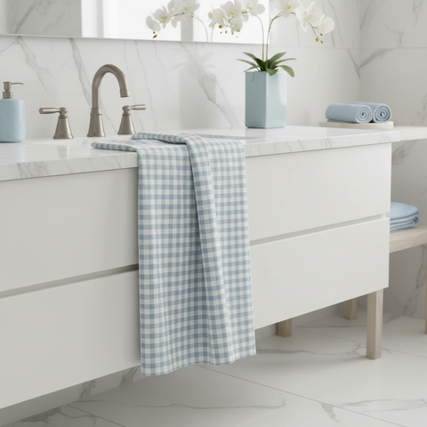 Geometry Luxe Bath Towel - Blue Gingham