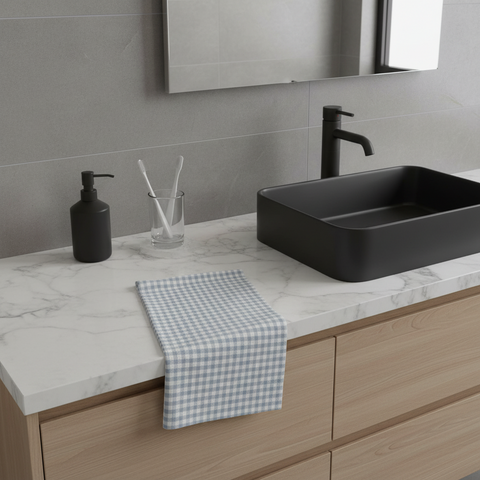 Geometry Luxe Hand Towel - Blue Gingham