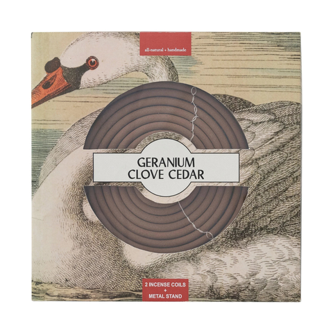 Geranium, Clove & Cedar Scented Outdoor Hanging Incense Coils w/ Metal Stand