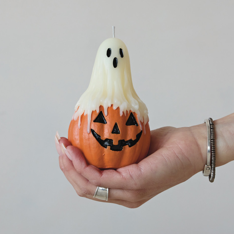 Ghost on Top of Jack-O-Lantern Candle