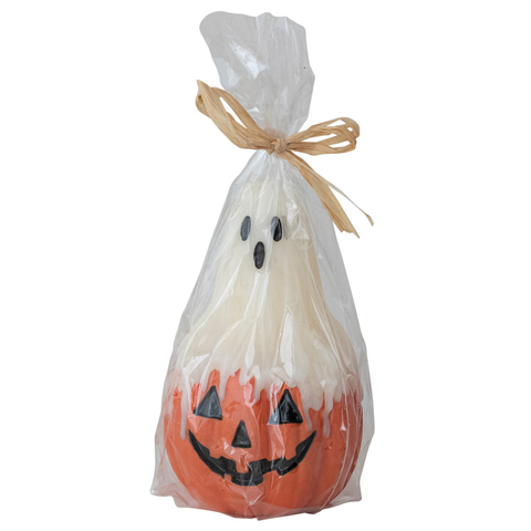 Ghost on Top of Jack-O-Lantern Candle