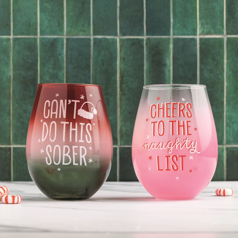 Giant Holiday Wine Glass - Cheers To The Naughty List