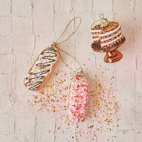 Glass Doughnut Ornament with Frosting & Sprinkles - White