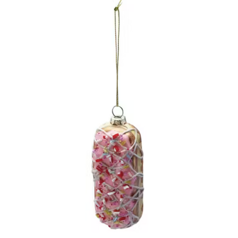 Glass Doughnut Ornament with Frosting & Sprinkles - Pink