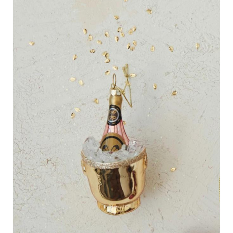Glass Ice Bucket With Champagne Bottle Ornament