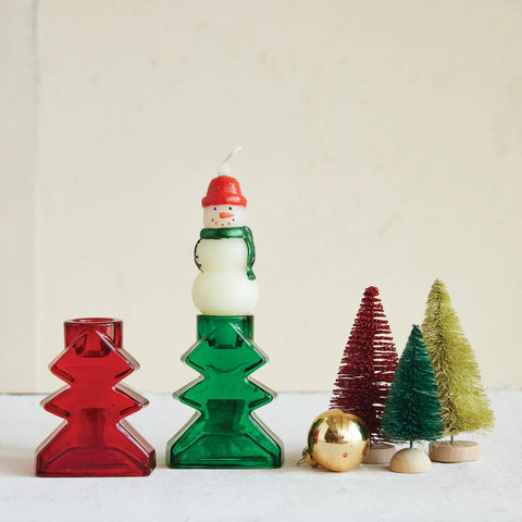 Tree Shaped Glass Taper Holder - Red