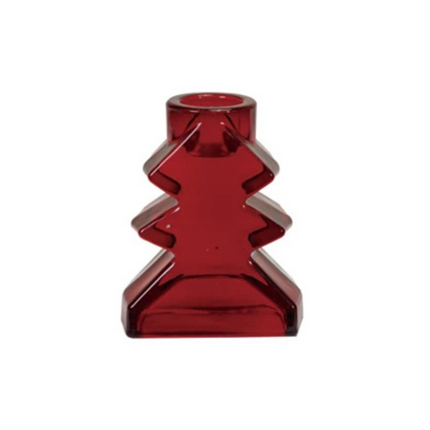 Tree Shaped Glass Taper Holder - Red