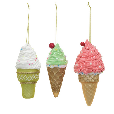 Ice Cream Cone Ornament, Pink Peppermint