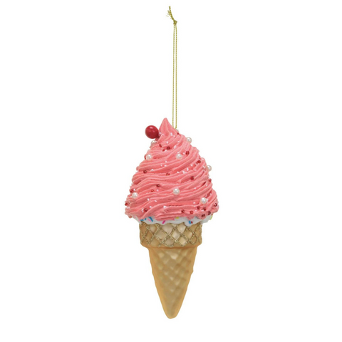 Ice Cream Cone Ornament, Pink Peppermint