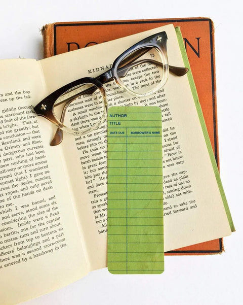 Green Library Card Bookmark