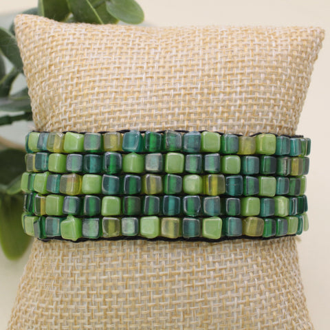 Green Tone Square Bead Mosaic Bracelet