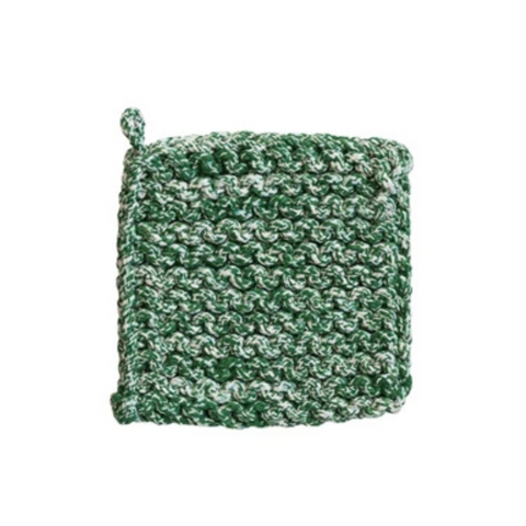 Green + White Melange Cotton Crocheted Pot Holder