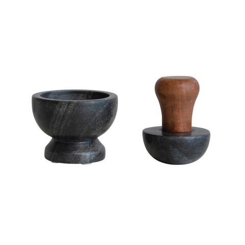 Gustav Marble Mortar & Pestle With Mango Wood Handle