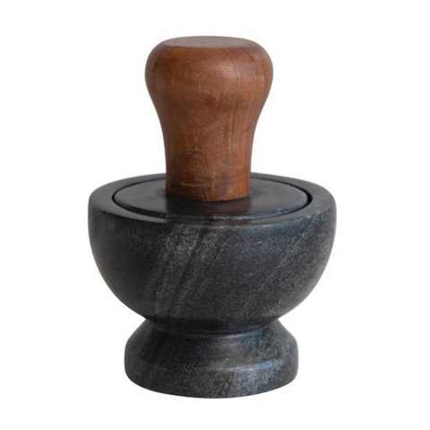 Gustav Marble Mortar & Pestle With Mango Wood Handle