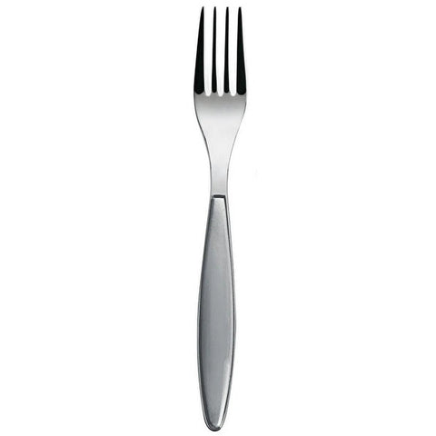 Stainless steel fork on a white background