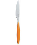 Knife with orange handle and silver blade on a white background