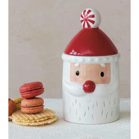 Hand-Painted Ceramic Santa Shaped Cookie Jar